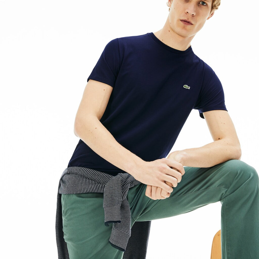 Mens Crew Neck Pima Cotton T-Shirt | Lacoste Navy Blue • 166