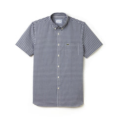 Mens Regular Fit Gingham Poplin Shirt | Lacoste Navy Blue / White • 525