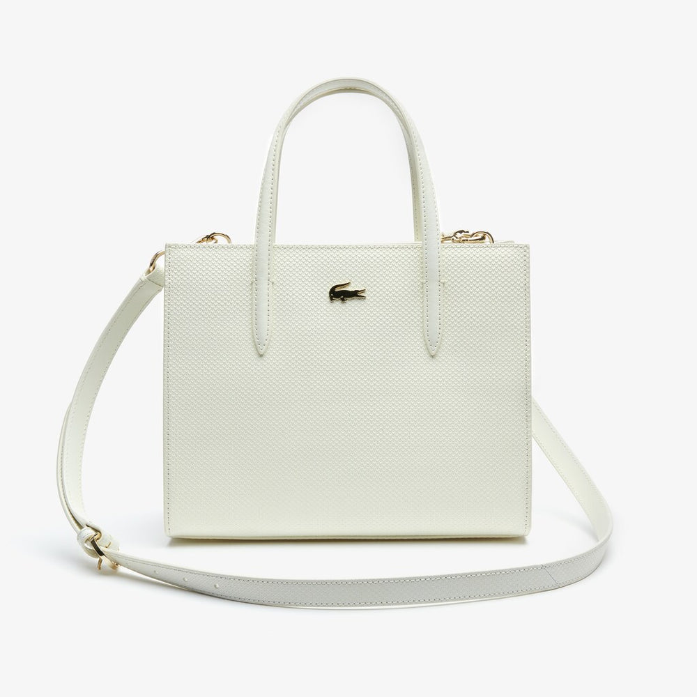 Womens Wo Chantaco Dual Carry Piqué Zip Leather Tote | Lacoste Marshmallow • A56