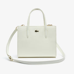 Womens Wo Chantaco Dual Carry Piqué Zip Leather Tote | Lacoste Marshmallow • A56