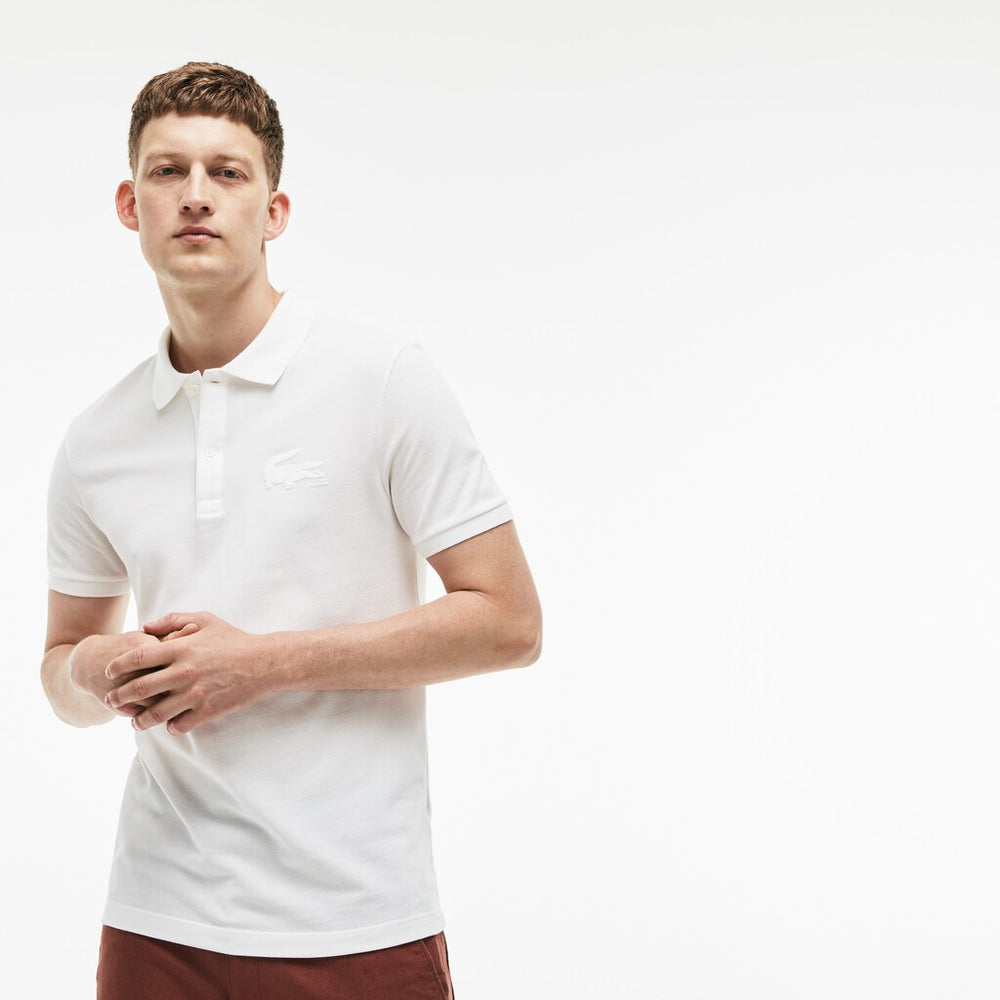 Mens Slim Fit Crocodile Logo Piqué Polo | Lacoste White / Beige • Lt0