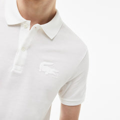 Mens Slim Fit Crocodile Logo Piqué Polo | Lacoste White / Beige • Lt0