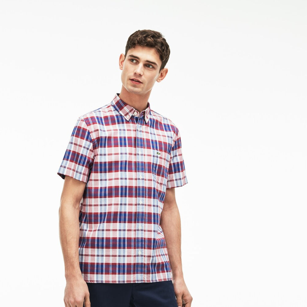 Mens Regular Fit Check Oxford Shirt | Lacoste Red • Prl