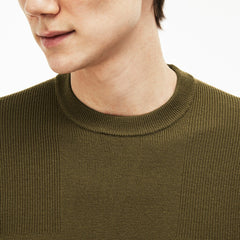 Mens Crew Neck Technical Knit Sweater | Lacoste Beige • E8E