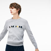 Mens Crew Neck Lettering Ribbed Pima Cotton Sweater | Lacoste Grey / White • E6W