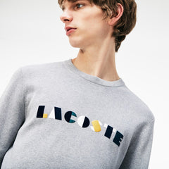 Mens Crew Neck Lettering Ribbed Pima Cotton Sweater | Lacoste Grey / White • E6W