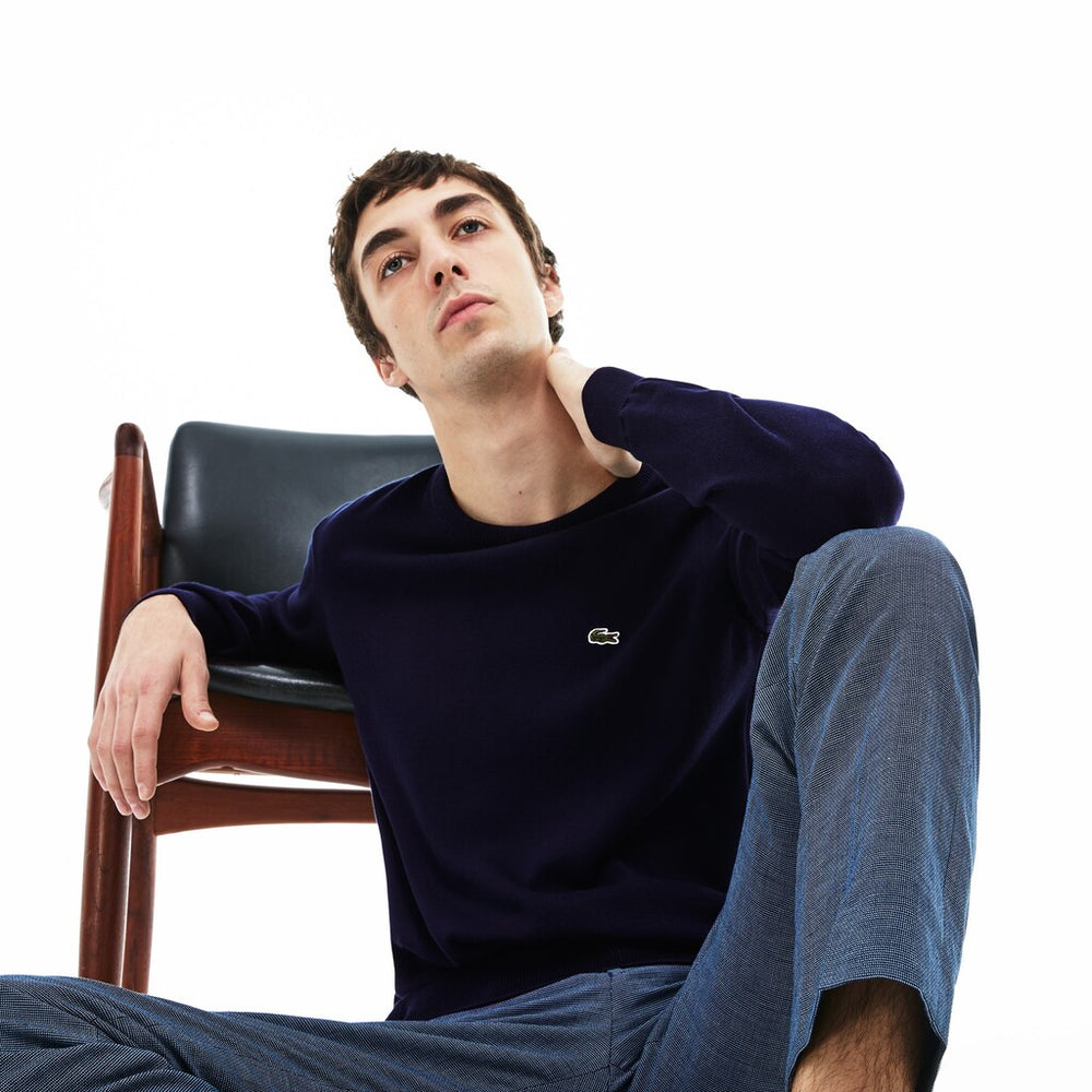 Mens Caviar Piqué Accent Sweater | Lacoste Navy Blue / White / Navy Blue • M65