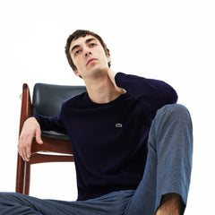 Mens Caviar Piqué Accent Sweater | Lacoste Navy Blue / White / Navy Blue • M65