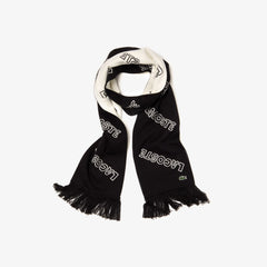 Mens Lacoste LIVE Lettering Cashmere And Cotton Scarf | Lacoste Black / White • 258