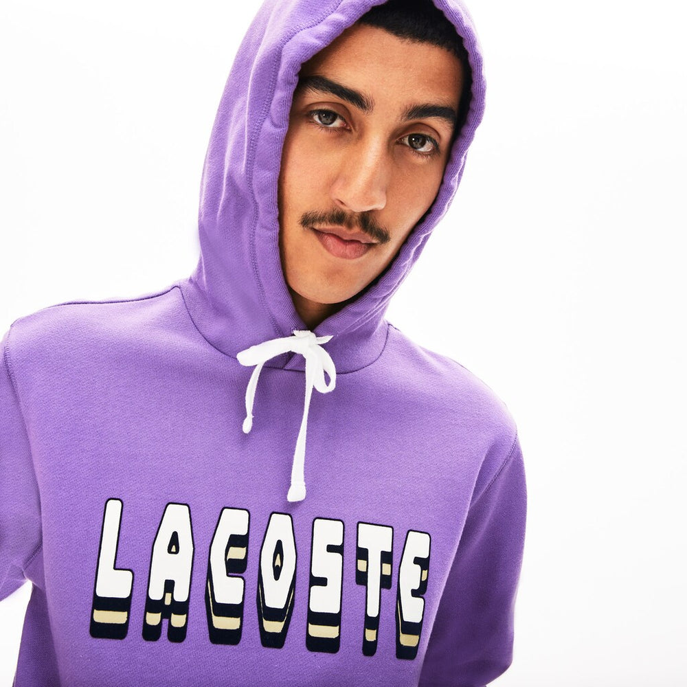 Mens Hooded 3D-Lettering Cotton Blend Fleece Sweatshirt | Lacoste Purple • 5Cl