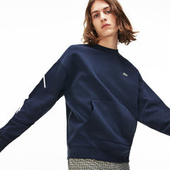 Mens Unisex LIVE Crew Neck Embroidered Fleece Sweatshirt | Lacoste Blue / White • Gzy