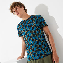 Mens SPORT Camo Print Cotton Jersey T-Shirt | Lacoste Black / Blue / Khaki Green • 4Gt