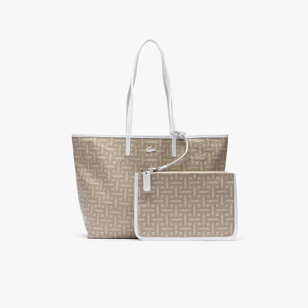 Womens Wo Monogram Coated Cotton Canvas Tote Bag | Lacoste Lacoste Beige • C11