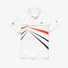 Mens SPORT Novak Djokovic Stretch Polo | Lacoste White / Black / Red • 9Uz