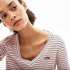 Womens Wo V-neck Jersey T-shirt | Lacoste Light Pink / Navy Blue • 7Lq