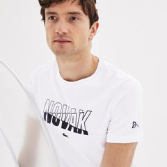 Mens SPORT Novak Djokovic Crew Neck Print Tech Jersey T-shirt | Lacoste White / Navy Blue • 522
