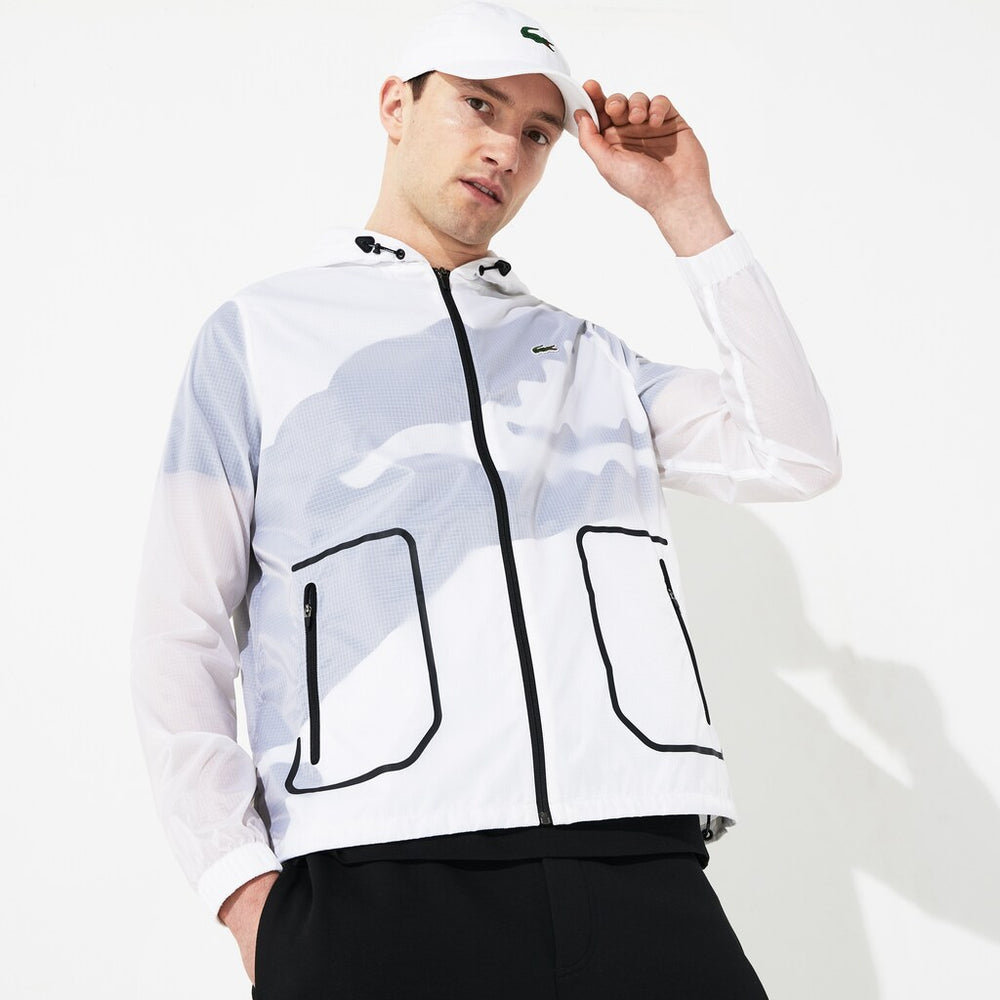 Mens SPORT Water-Resistant Windbreaker | Lacoste White / Black • Au8