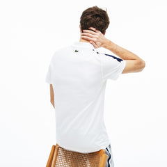 Mens Slim Fit Cotton Mini Piqué Polo | Lacoste White / Navy Blue • 522