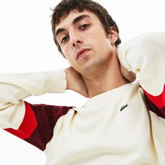 Mens Crew Neck Raglan Sleeved Sweater | Lacoste White / Red / Bordeaux • 7L5