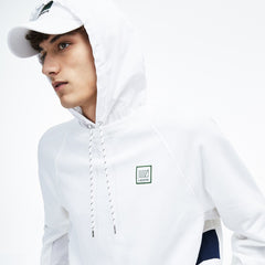 Mens Hooded Fleece Sweatshirt | Lacoste White / Navy Blue • 522