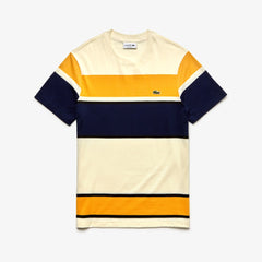 Mens Crew Neck Cotton T-shirt | Lacoste White / Black / Yellow / Navy Blue • 5Vh
