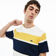 Mens Crew Neck Cotton T-shirt | Lacoste White / Black / Yellow / Navy Blue • 5Vh