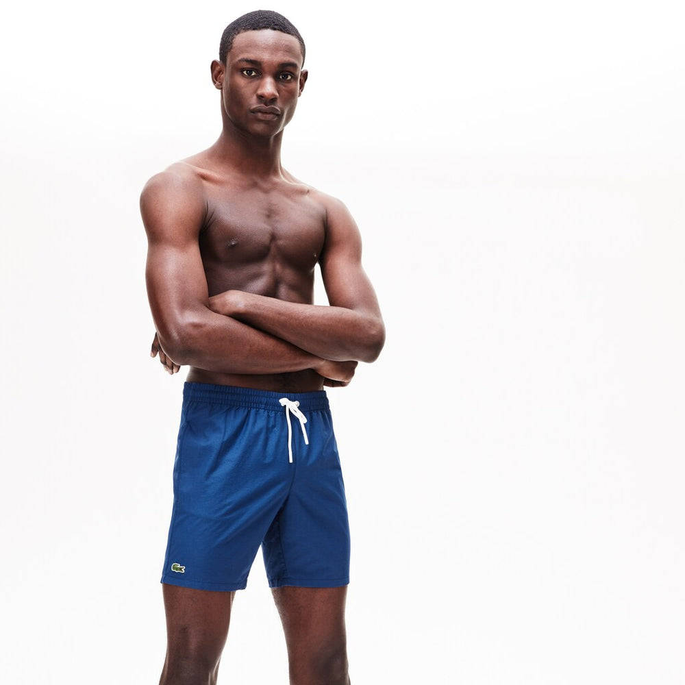 Mens Lightweight Cotton Swim Trunks With Pockets | Lacoste Navy Blue / Light Blue • 9Ba
