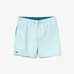 Mens Lightweight Cotton Swim Trunks With Pockets | Lacoste White / Blue • 7Jq