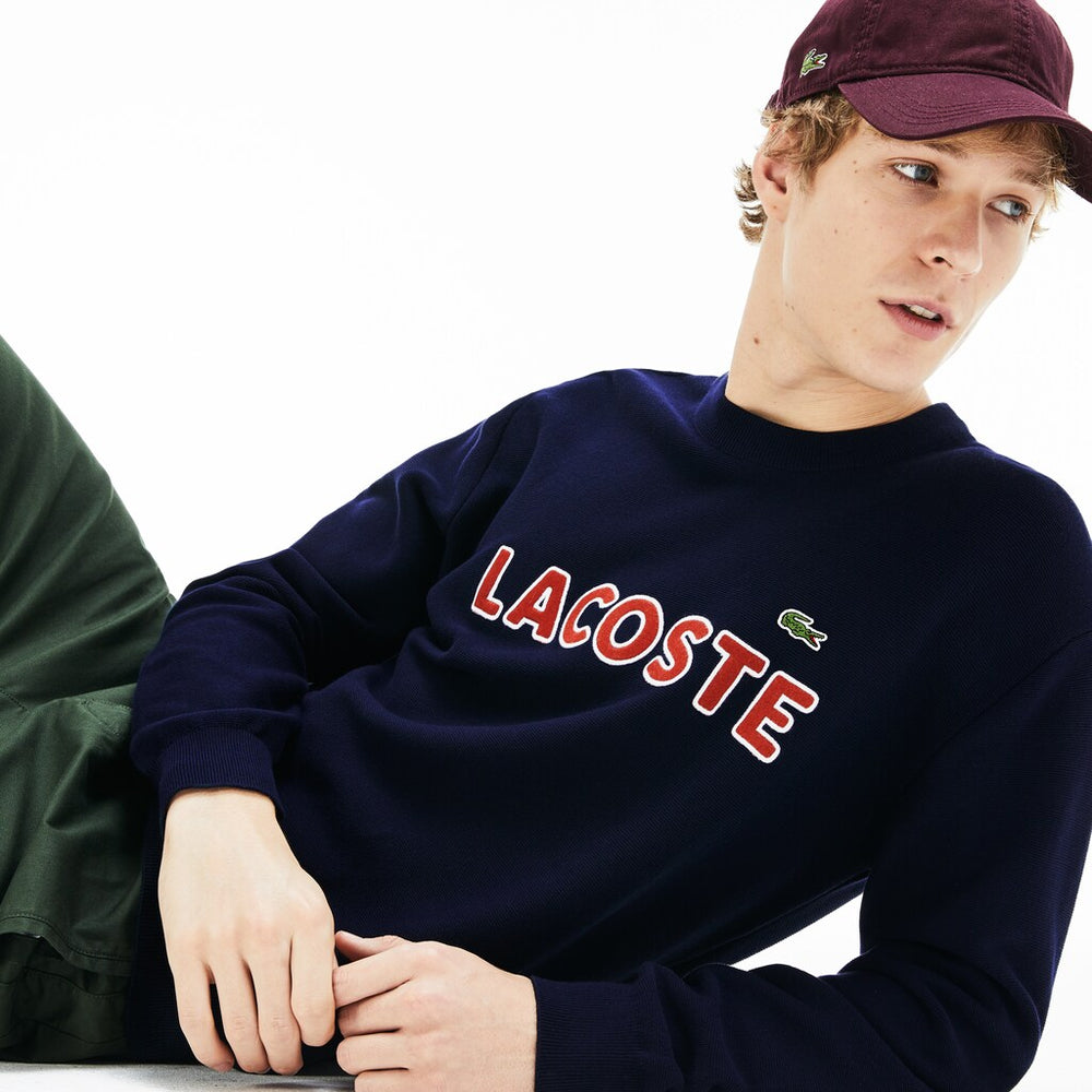 Mens Crew Neck Cotton Sweater | Lacoste Navy Blue / Brown • 883