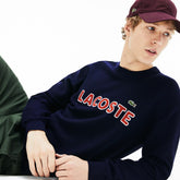 Mens Crew Neck Cotton Sweater | Lacoste Navy Blue / Brown • 883