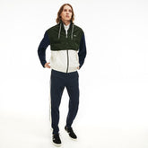Mens Water-Resistant Full-Zip Jacket | Lacoste White / Khaki Green / Navy Blue • 9Nj