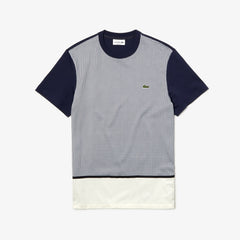 Mens Crewneck Print-Blocked Cotton T-Shirt | Lacoste White / Navy Blue • 3J4