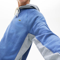 Mens Paneled Print-Blocked Hooded Sweatshirt | Lacoste Blue / White • 4Mx