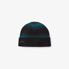 Mens Wo Striped Wool Jersey Beanie | Lacoste Black / Navy Blue / Green • 3Ra
