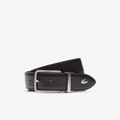 Mens Engraved-Buckle Reversible Piqué Leather Belt | Lacoste Black • 000
