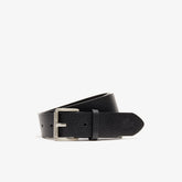 Mens Engraved Rolling Buckle Grained Leather Belt | Lacoste Black • 000