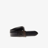 Mens Lacoste Engraved Plate Buckle Leather Belt | Lacoste Black • 000