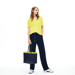 Womens Wo Anna Reversible Contrast Band Coated Canvas Tote Bag | Lacoste Scarab Peacoat Green Shee • D04