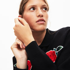 Womens Wo LIVE Rose-Embroidered Cropped Sweater | Lacoste Black • 031