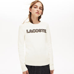 Womens Wo Crewneck Checkerd-Logo Cotton Sweater | Lacoste White • 70V
