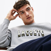 Mens 3D-Lettering Crewneck Cotton Blend Sweater | Lacoste Grey Chine • Cca
