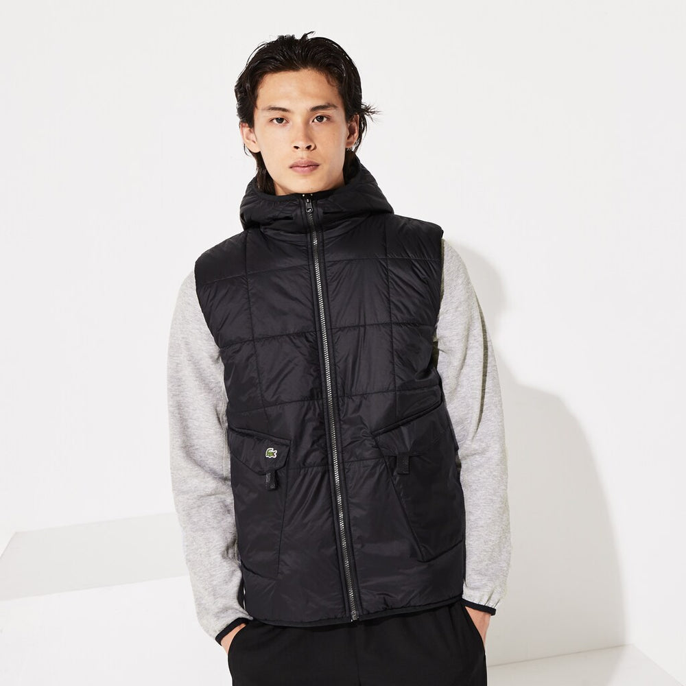 Mens SPORT Hooded Reversible Dual-Tone Jacket | Lacoste Black / Grey Chine • Snp
