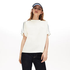 Womens Wo Striped Panel Lightweight Canvas T-shirt | Lacoste White / Navy Blue / Blue • 1A7
