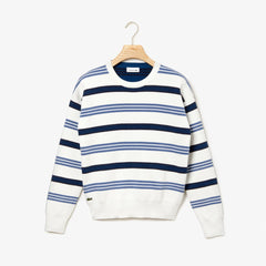 Womens Wo Crewneck Striped Piqué And Jersey Sweater | Lacoste White / Navy Blue / Blue • 16B