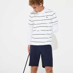 Mens SPORT Striped Breathable Jersey Golf Polo | Lacoste White / Navy Blue / Flashy Yellow • 4Jh