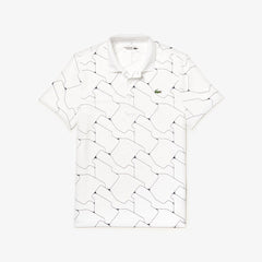 Mens SPORT Print Breathable Stretch Jersey Golf Polo | Lacoste White / Navy Blue • 522