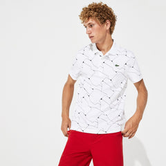 Mens SPORT Print Breathable Stretch Jersey Golf Polo | Lacoste White / Navy Blue • 522