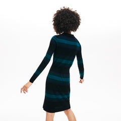 Womens Wo Fitted Striped Wool Polo Dress | Lacoste Black / Navy Blue / Green • 3Ra