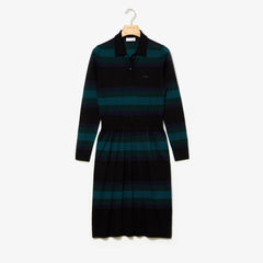 Womens Wo Fitted Striped Wool Polo Dress | Lacoste Black / Navy Blue / Green • 3Ra