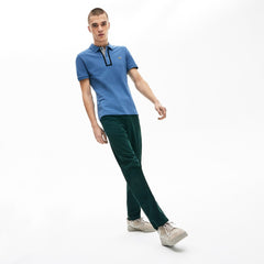 Mens Slim Fit Checkered-Placket Stretch Cotton Piqué Polo | Lacoste Blue • Pq8